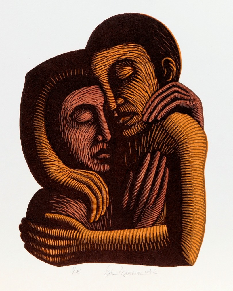 ‘Embracing Figures’ Linoleum Cut Print (2004)