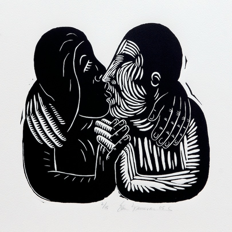 ‘Embracing Figures’ Linoleum Cut Print (2005)