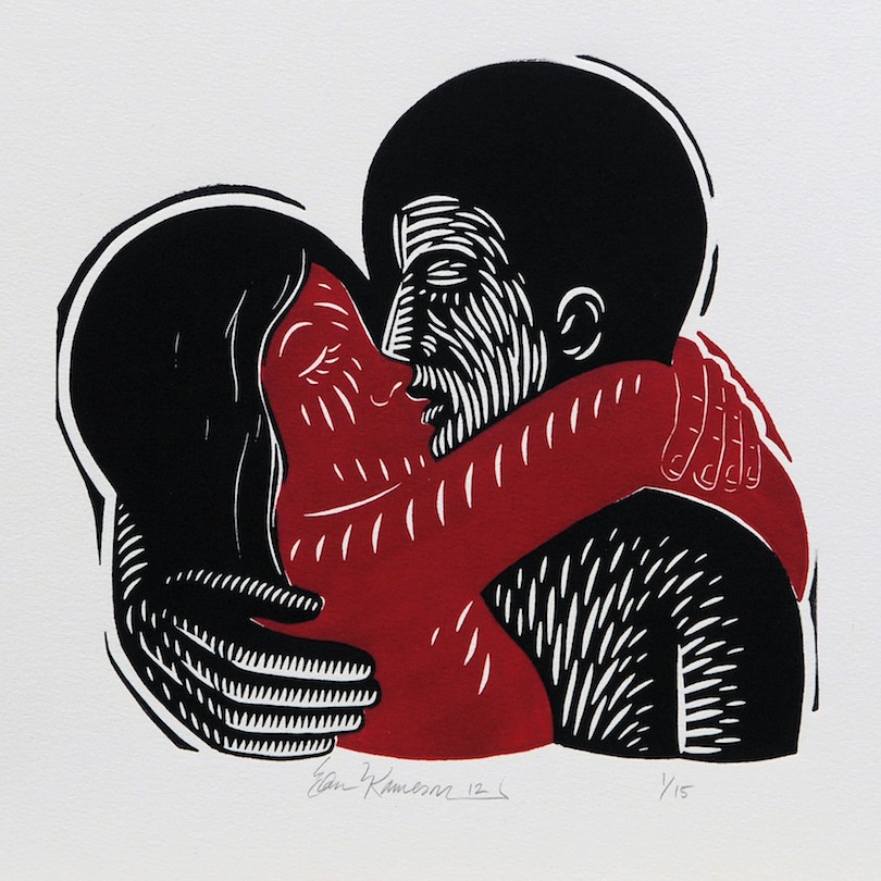 ‘Embracing Figures’ Linoleum Cut Print (2012)