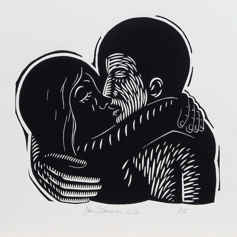 ‘Embracing Figures’ Linoleum Cut Print (2011)
