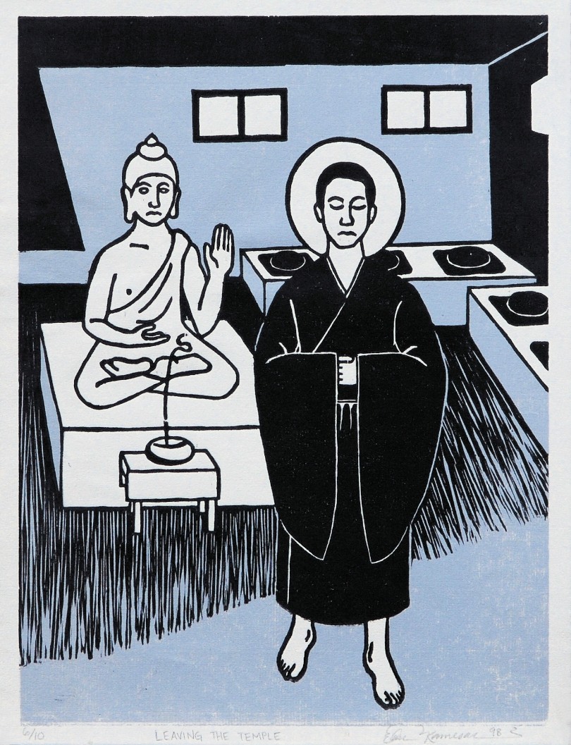 ‘Leaving the Temple’ Reduction Woodcut Print (1998)