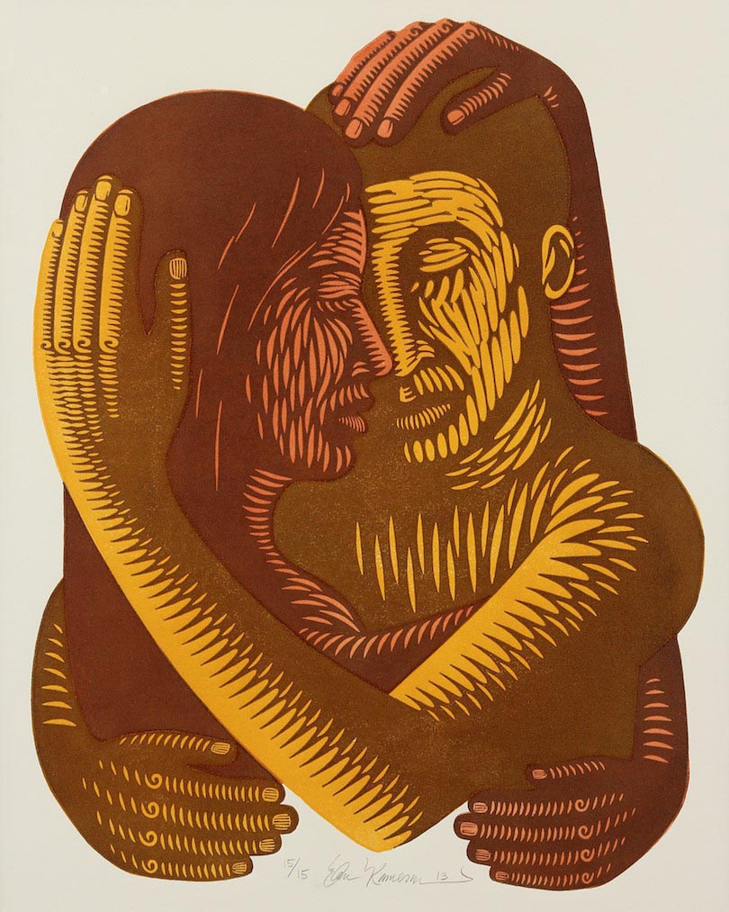 ‘Embracing Figures’ Linoleum Cut Print (2013)