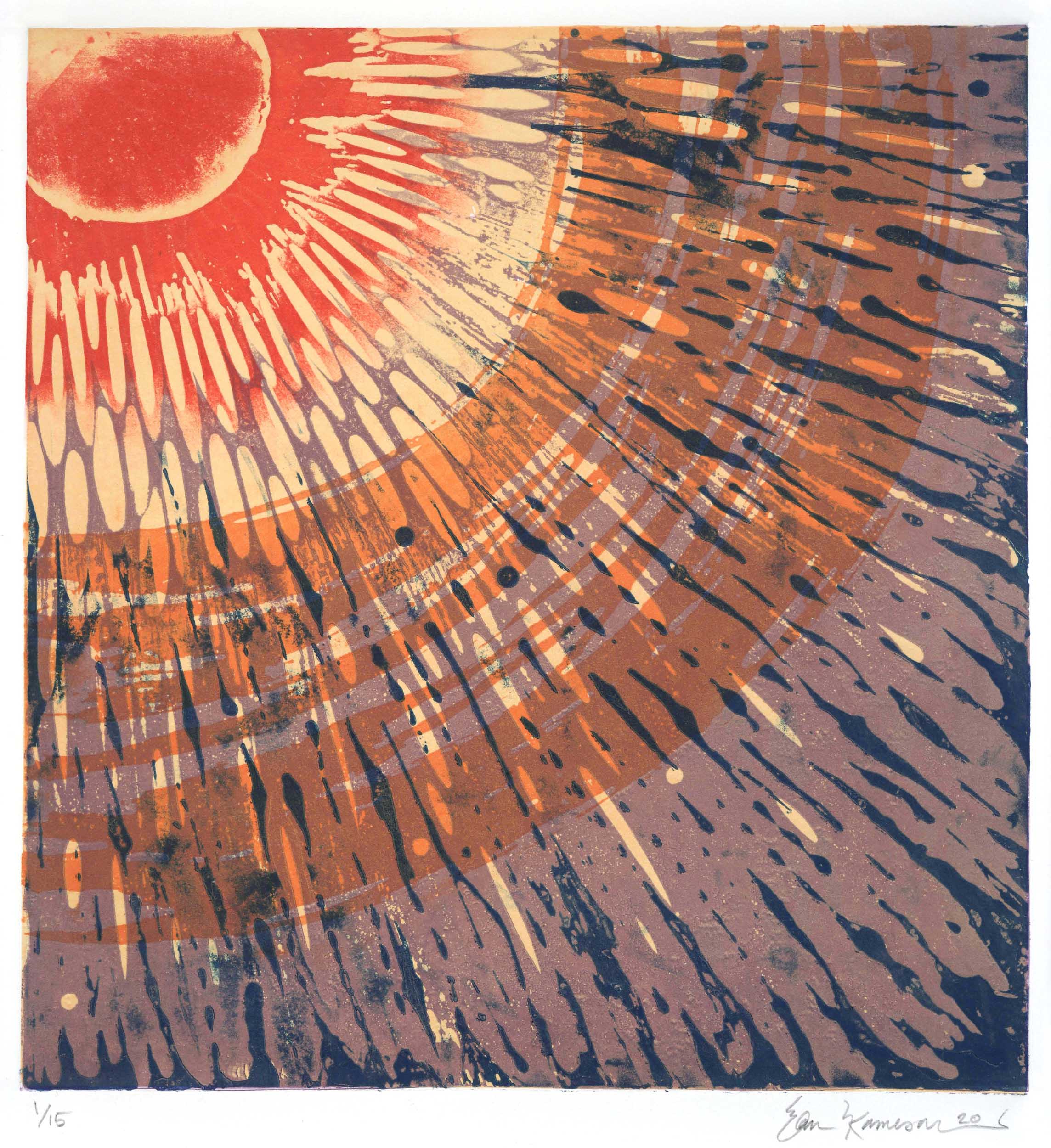‘Sunburst’ Linoleum Etched Relief Print (2020)